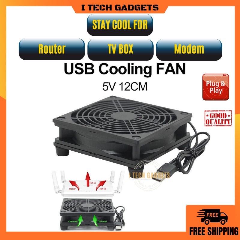 ITECHGADGETS USB Cooling Fan Router Modem Fan Cooler 5v 12cm 1200rpm