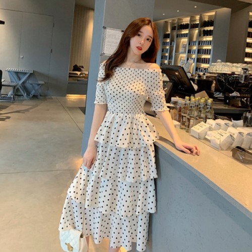 One sleeve polka dot clearance dress