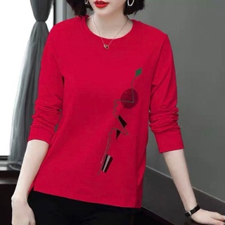 Ladies Long Sleeve T-shirt Fashion Print Tops Female Cotton Plus Size Tshirt  Spring Casual All-match T-Shirt Lady