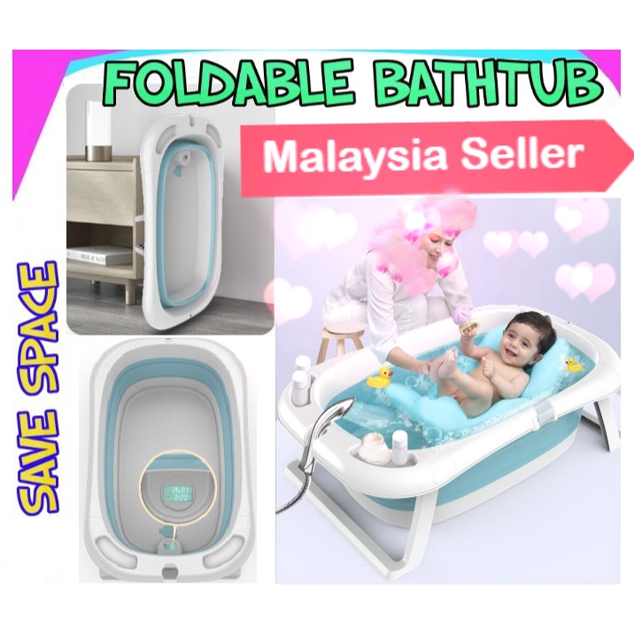 Extra Large Foldable Kids Children Baby Bath Tub & Thermometer Tab