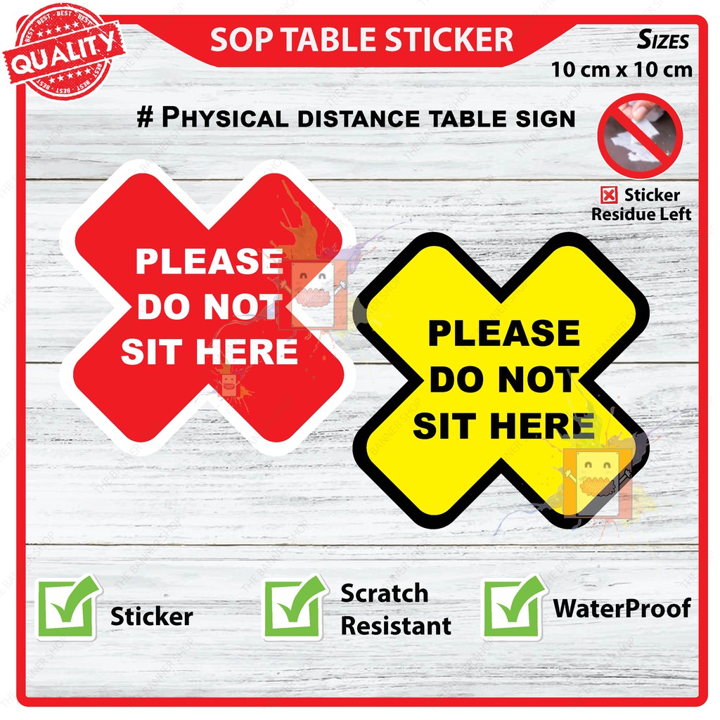 SOP Table Cross PVC Sticker, Pleaase Do Not Sit Here Safety Distance ...