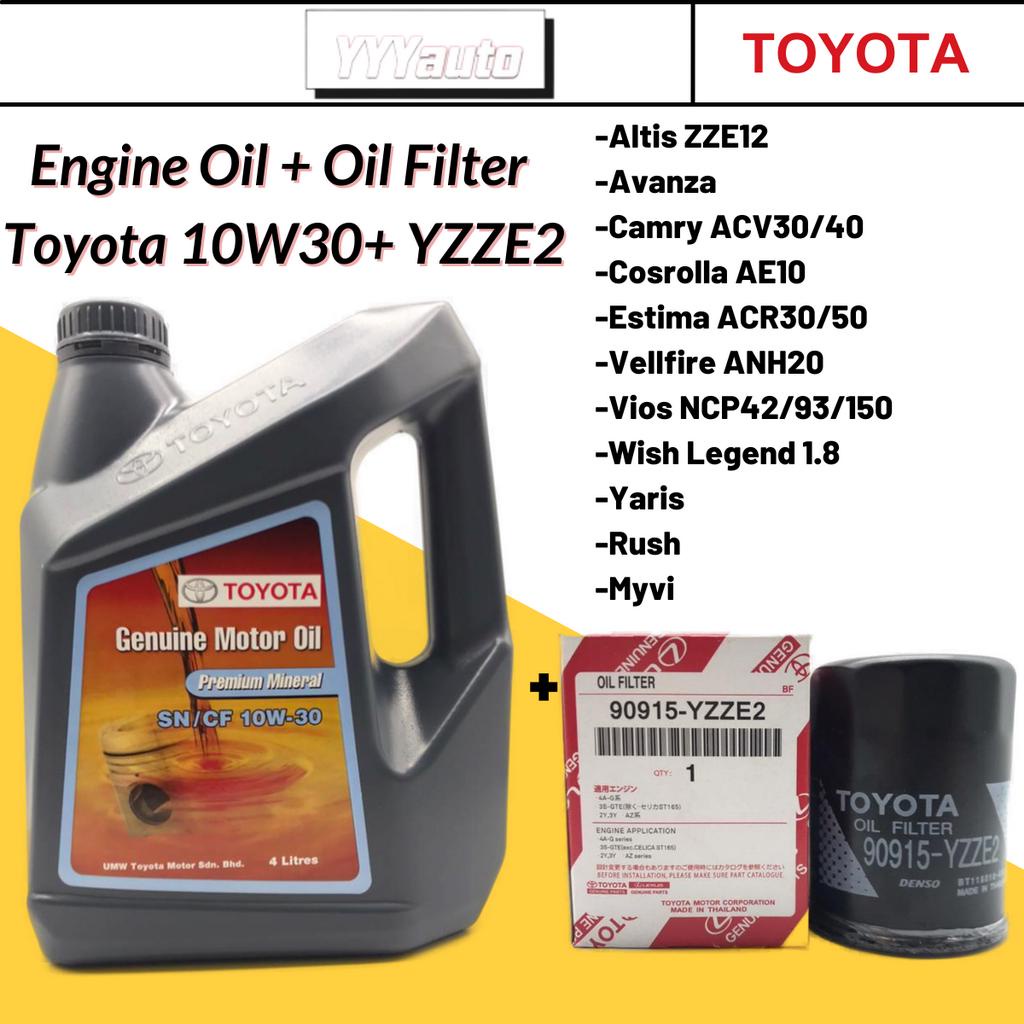 TOYOTA ENGINE OIL PREMIUM MINERAL 10W30 4L + TOYOTA OIL FILTER YZZE1 ...