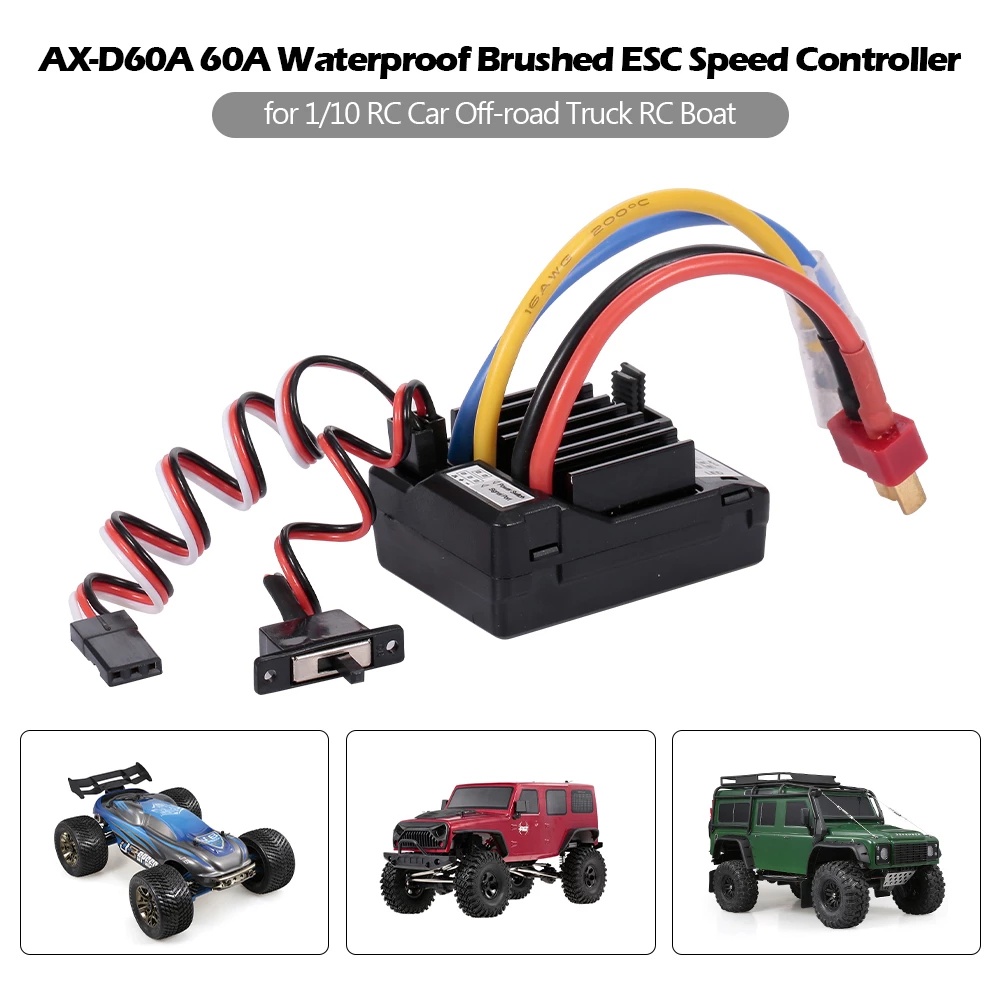 * AX-D60A 60A Brushed ESC Waterproof Speed Controller for 1/10 RC Car ...