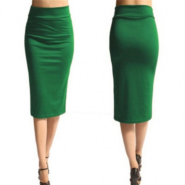 New Ladies Solid Color Office Stretch Skinny Knit Pencil Skirt Shopee Malaysia