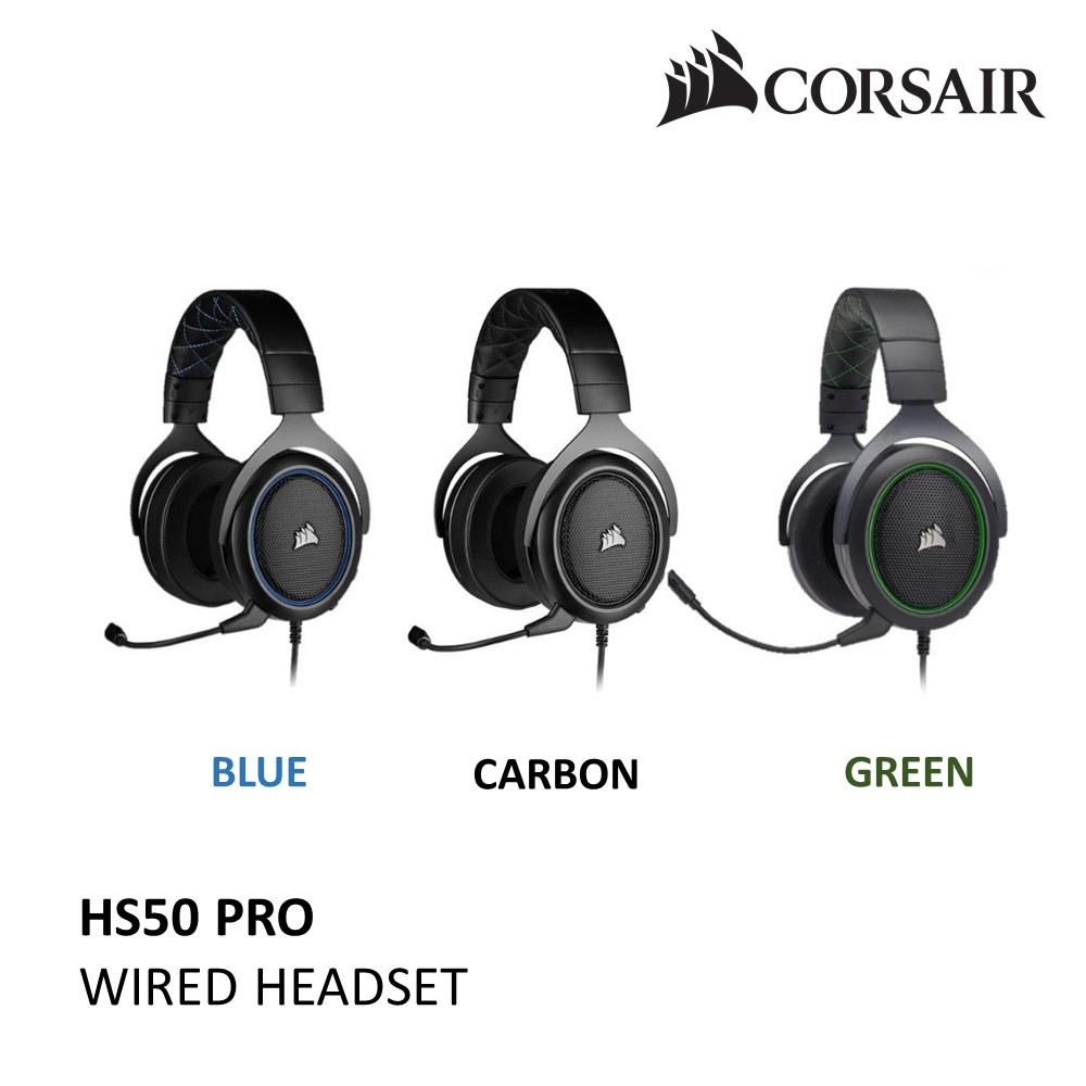 CORSAIR HS50 PRO STEREO GAMING HEADSET CARBON GREEN BLUE