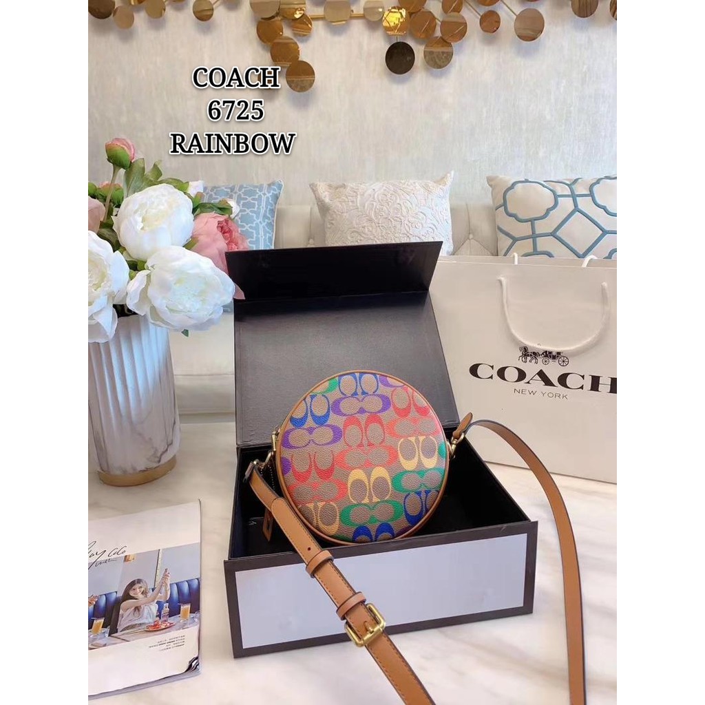 Coach signature rainbow discount circle crossbody bag