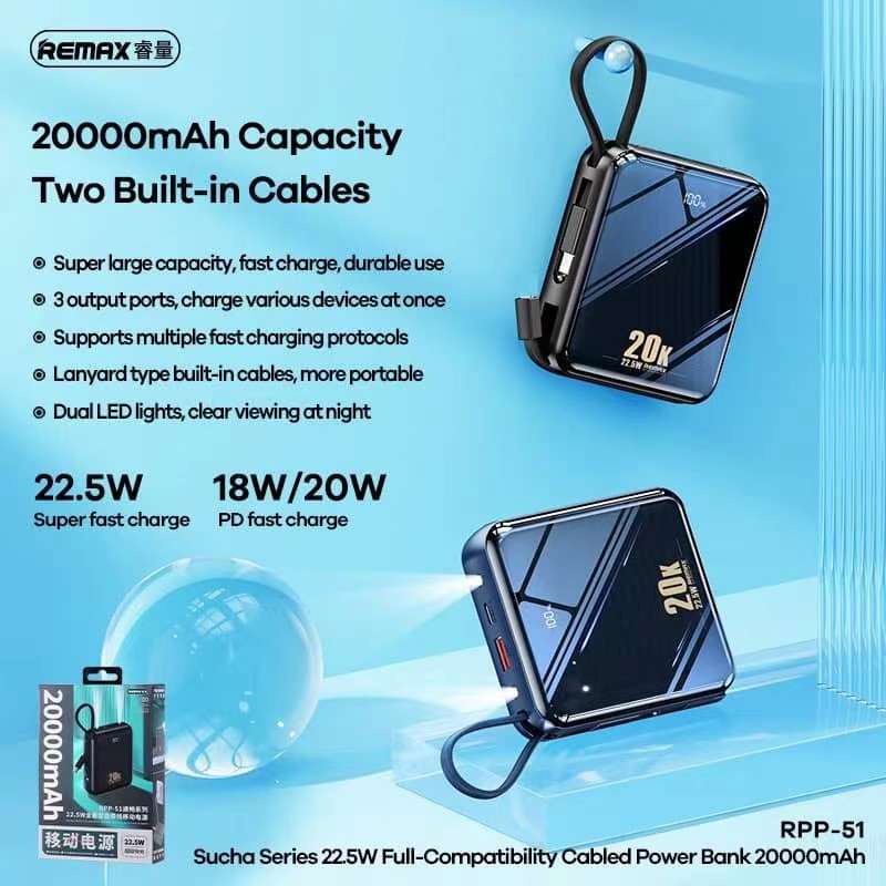 REMAX RPP-51 5A 22.5W 20000mAh Powerbank / PD 20W + QC Super Fast ...