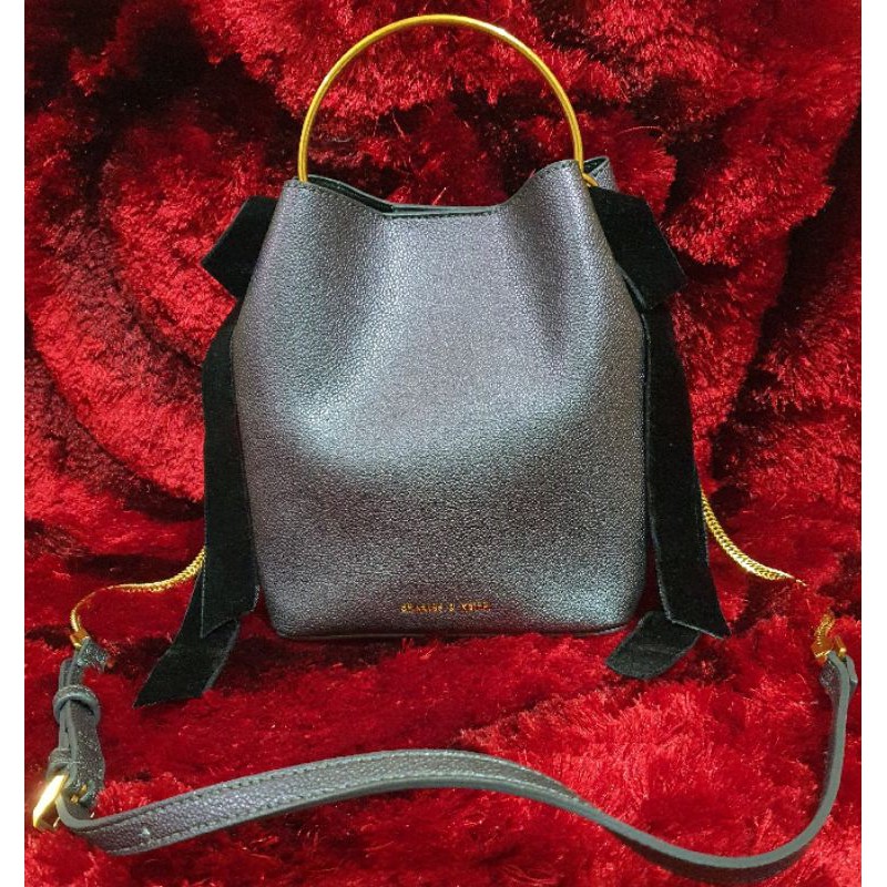 Velvet bow detail online handbag charles and keith