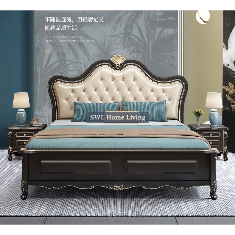 Modern European Bed Frame Luxury Solid Wood Bedroom Master Room King