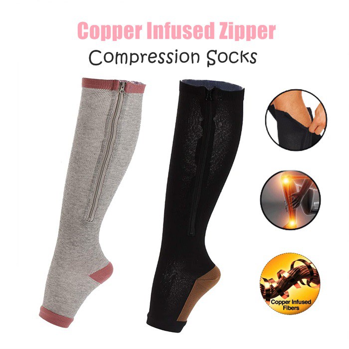 🧦Compression Stocking Women Support Medical Socks Open Toe Knee Length Zipper  Sock, Stokin Wanita