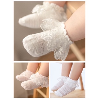 BABY GIRLS WHITE FRILLY LACE ANKLE SOCKS BLUE BOW