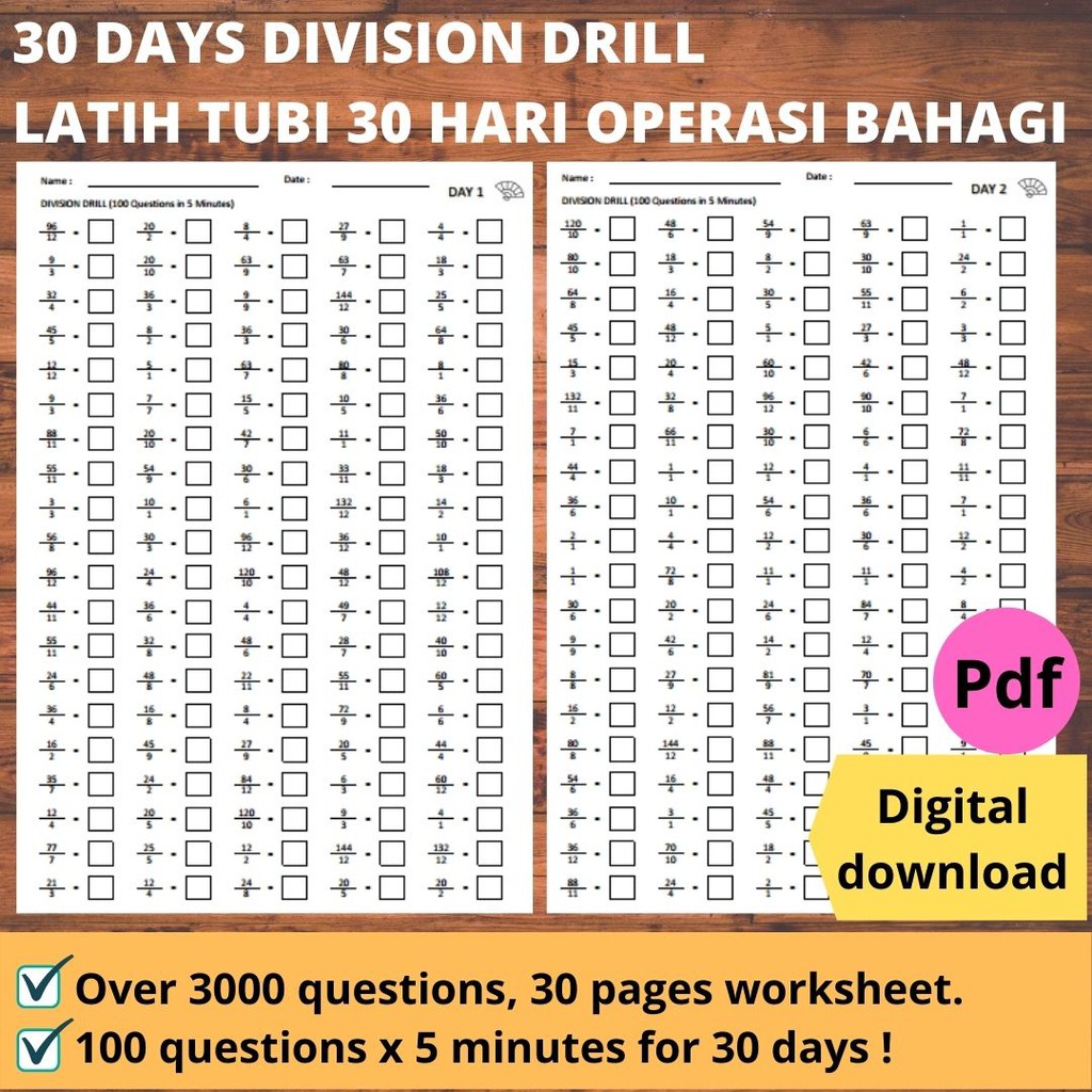 Printable Math Workbook Buku Matematik Latih Tubi 30 hari Operasi ...