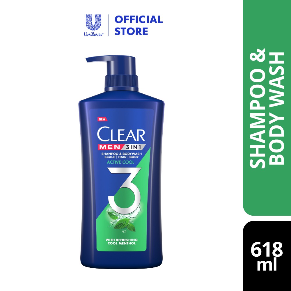Clear Men 3 In 1 Body Wash & Shampoo Active Cool (618ml) Shopee Malaysia