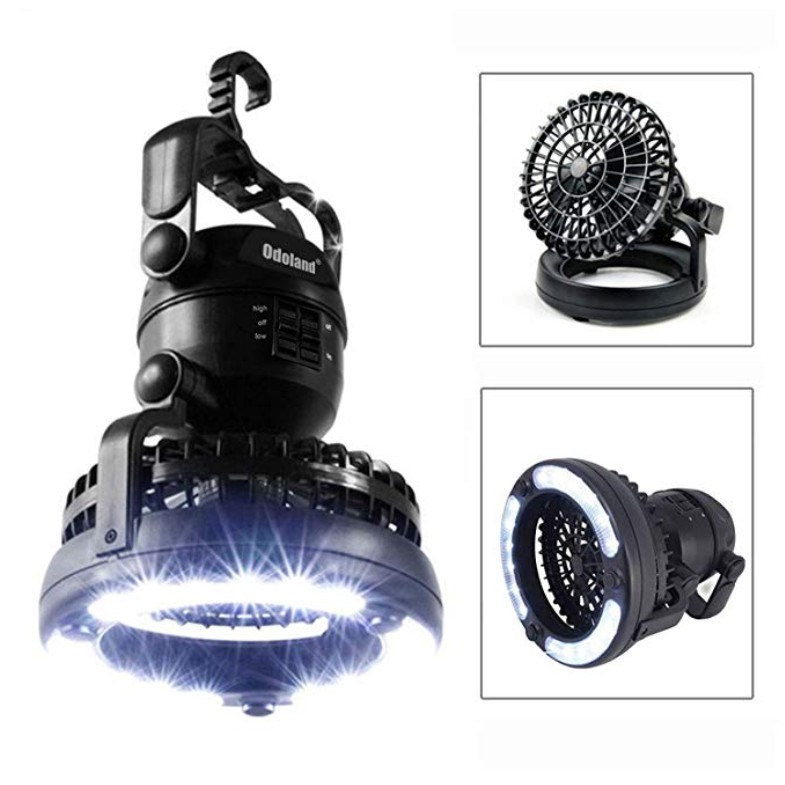 Odoland Portable LED Camping Lantern with Ceiling Fan Hurricane