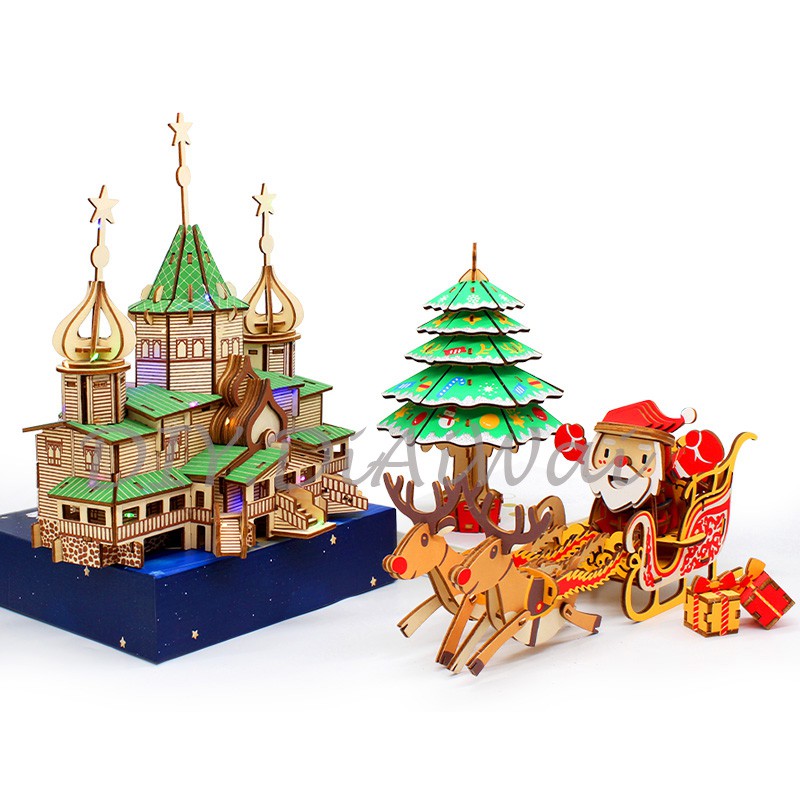 KAYU Diy 3D puzzle made of wooden Santa Claus model, Merry Christmas ...