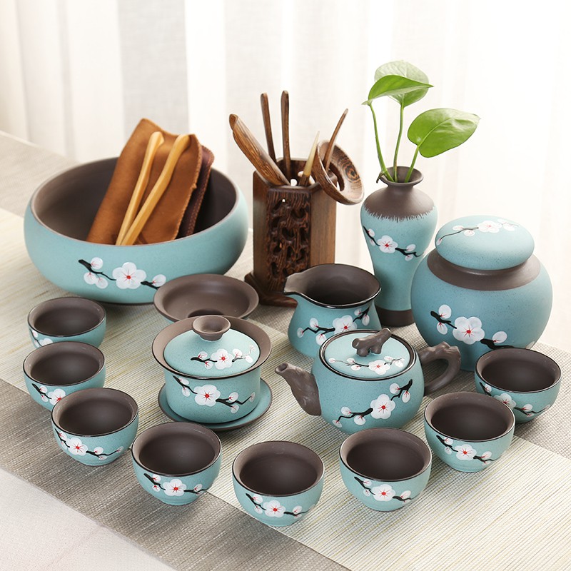 Glass teapot┋Ceramic handpainted Kungfu tea set set household simple