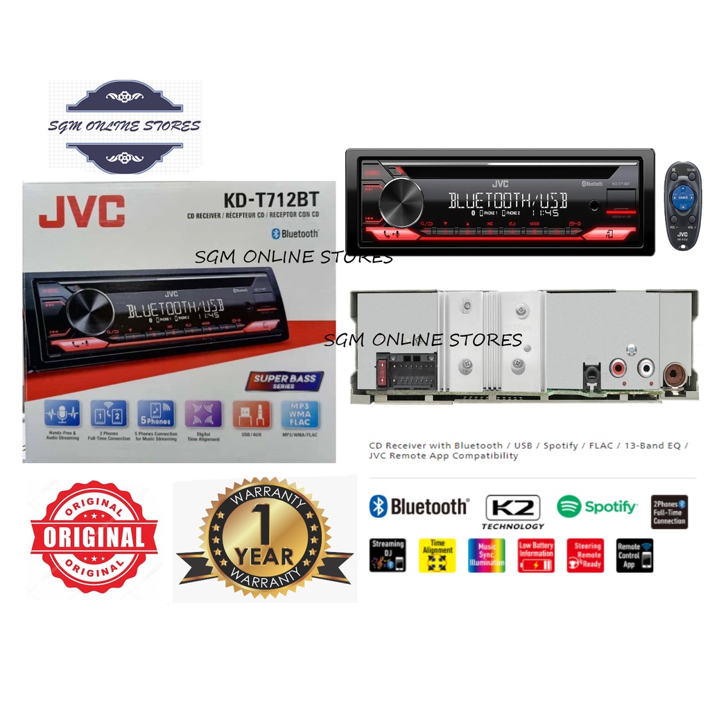 JVC KD-T712BT - Car Player with Bluetooth / USB / Spotify / FLAC / 13 ...