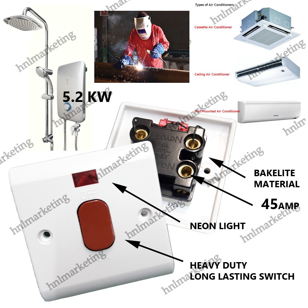 HEAVY DUTY AIR COND WATER HEATER SWITCH 2 POLE 45A Shopee Malaysia