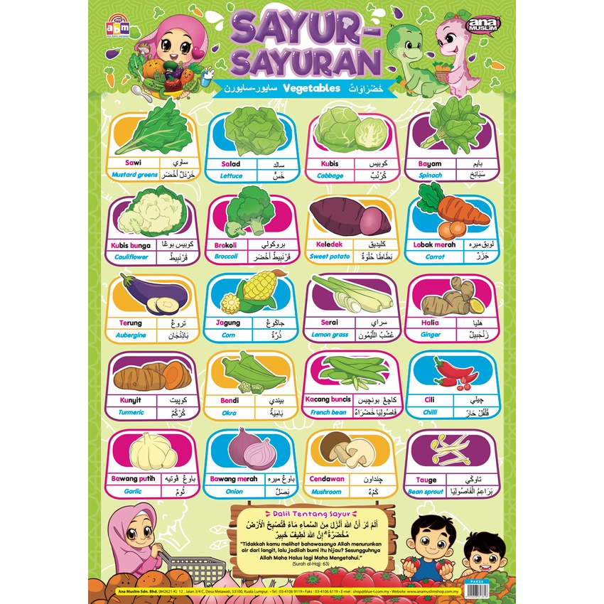 Poster Membaca Ana Muslim Sayur Sayuran Alat Bantuan Mengajar Pendidikan Iqra Shopee Malaysia