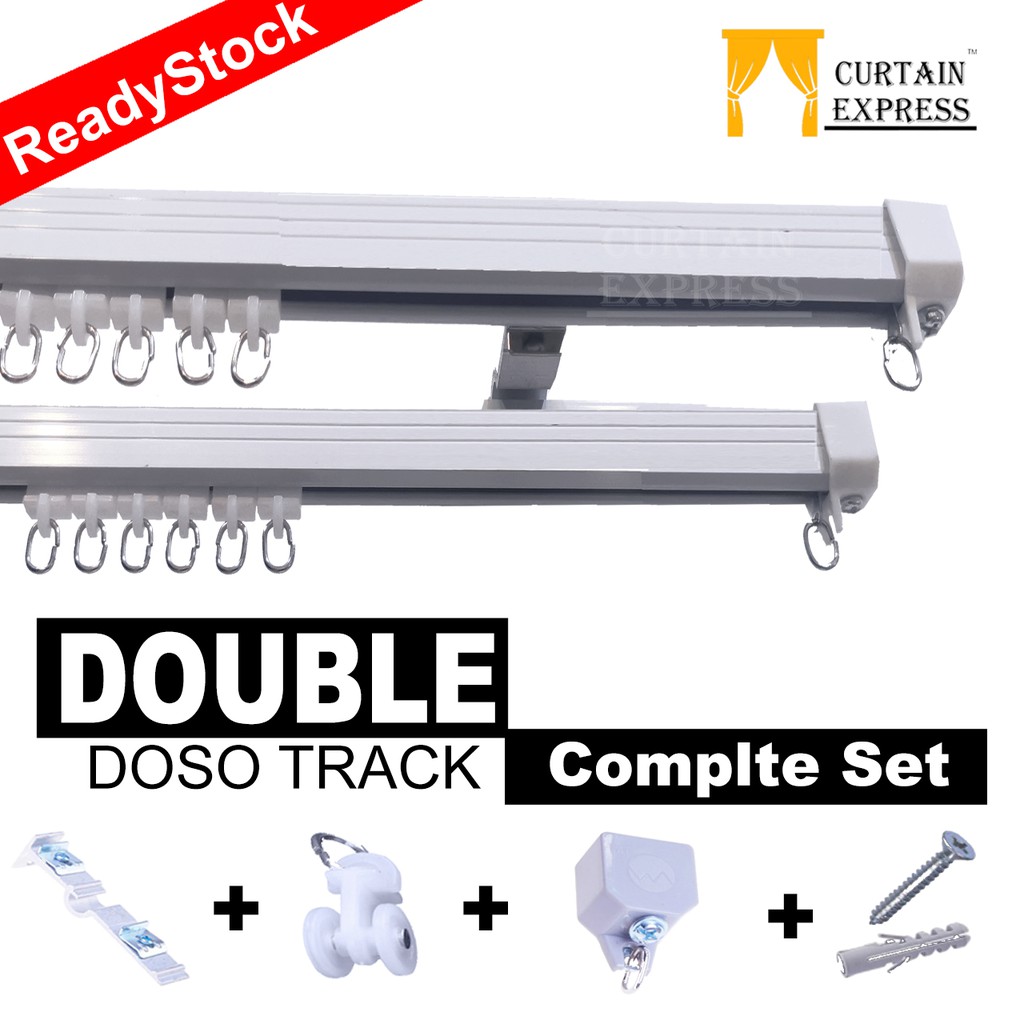 Double Doso Curtain Rail Complete Set /Aluminium Rail Set Lengkap /Doso ...