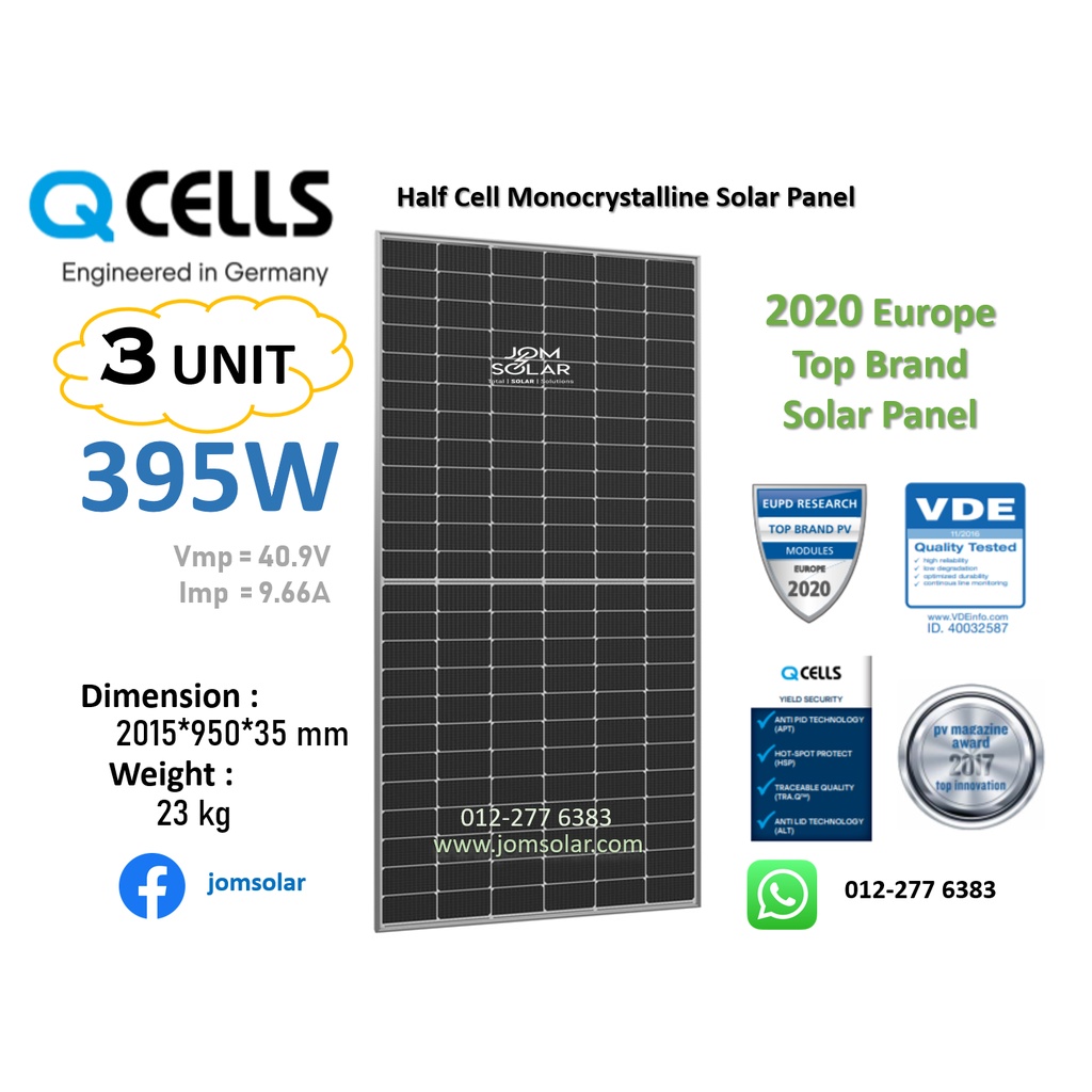 3 UNIT 395W Qcells DUO G7 GRADE A Monocrystalline Solar Panel - Ready ...