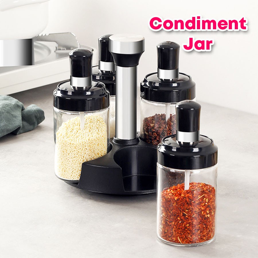 Kitchen Condiment Container Non-Slip Base Glass Sugar Bowl with Spoons ...