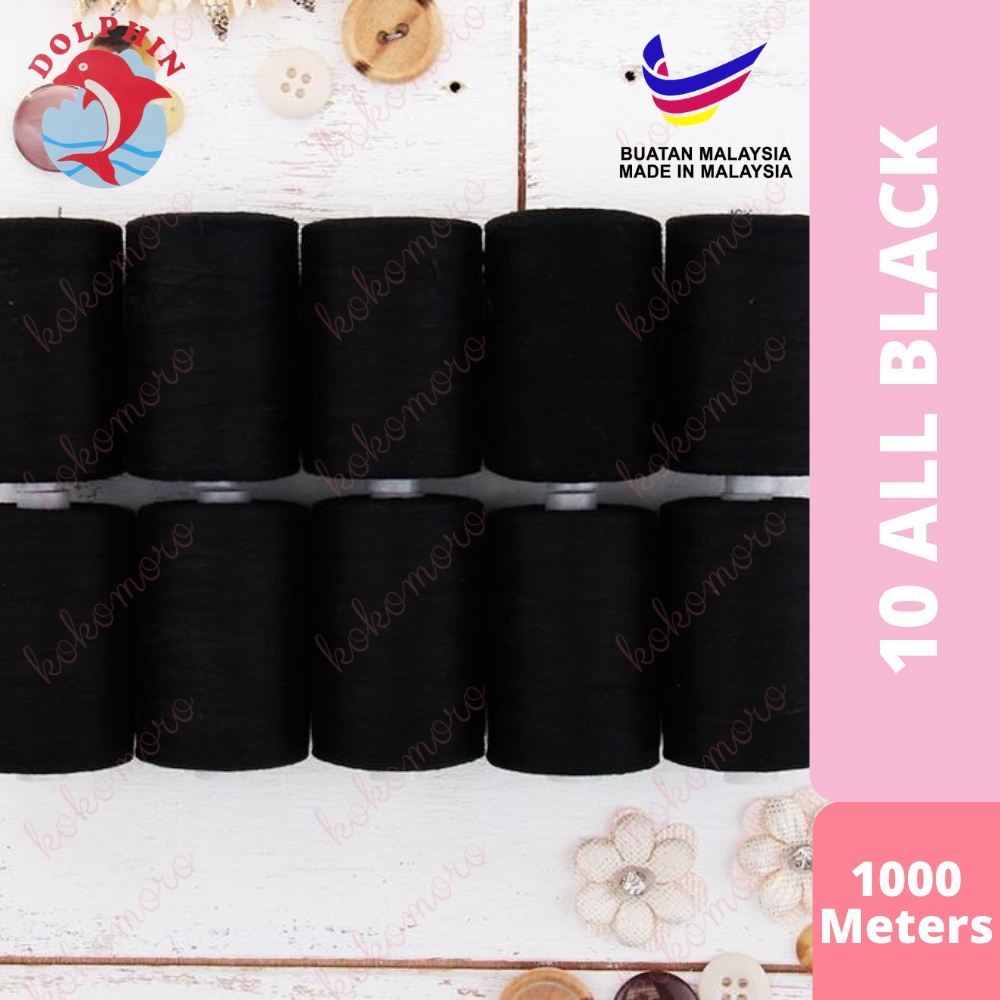 Dolphin Thread 1000 Meters 10 All Black / Dolphin Benang Jahit | Shopee ...