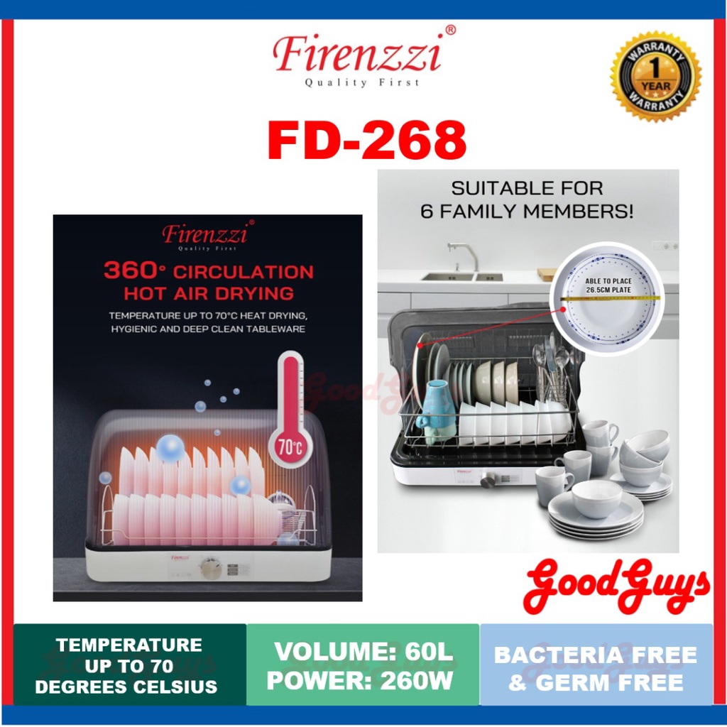 Firenzzi FD268 60L SUS304 Dish Dryer & Storage With LED Light Anti