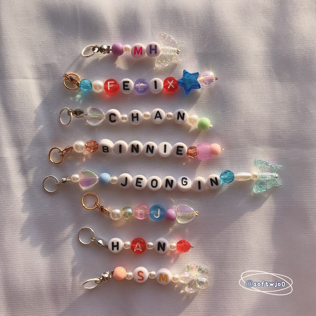 shopmyseoul Stray Kids Beaded Keychain with Photo; Version 1.