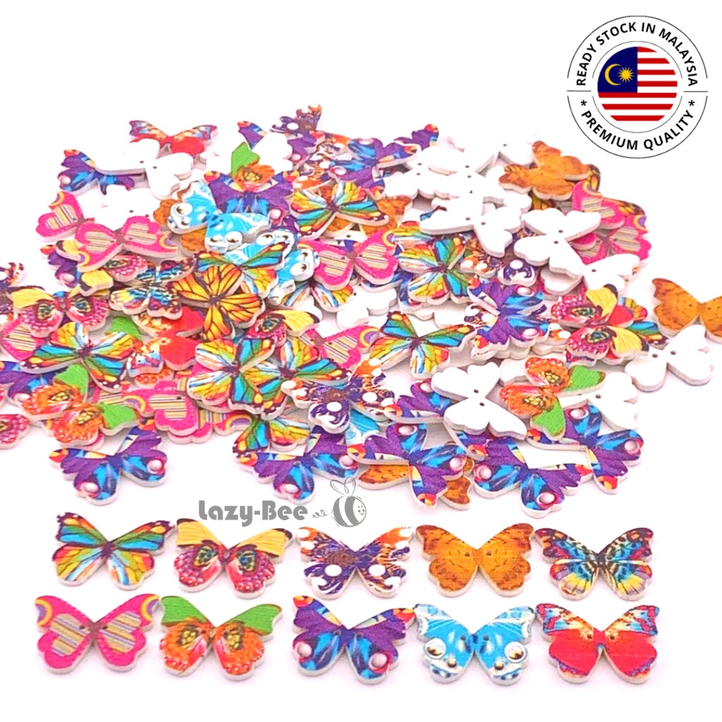 B44256: 50 Pieces Wood Sewing Buttons Scrapbook Butterfly Flower 