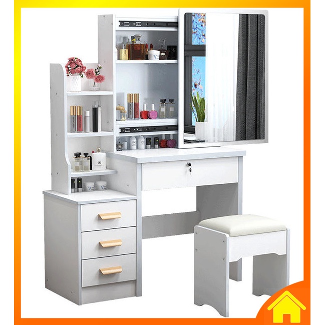 [OneHome] Dressing Table Mirror Chair Drawer Make Up Wood Rak
