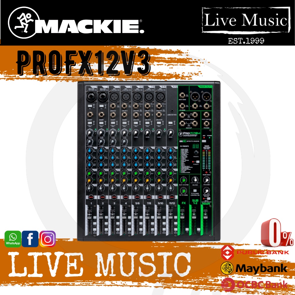 Mackie ProFX12v3 12 Channel Mixer Compact USB Mixers With Effects (Pro