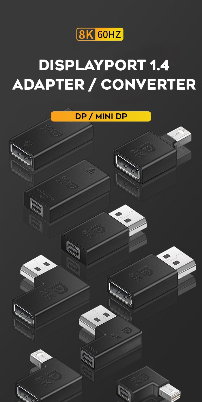 Display port 90 Degree 8K DP 1.4 Adapter L Shaped Angle Male to Female ...