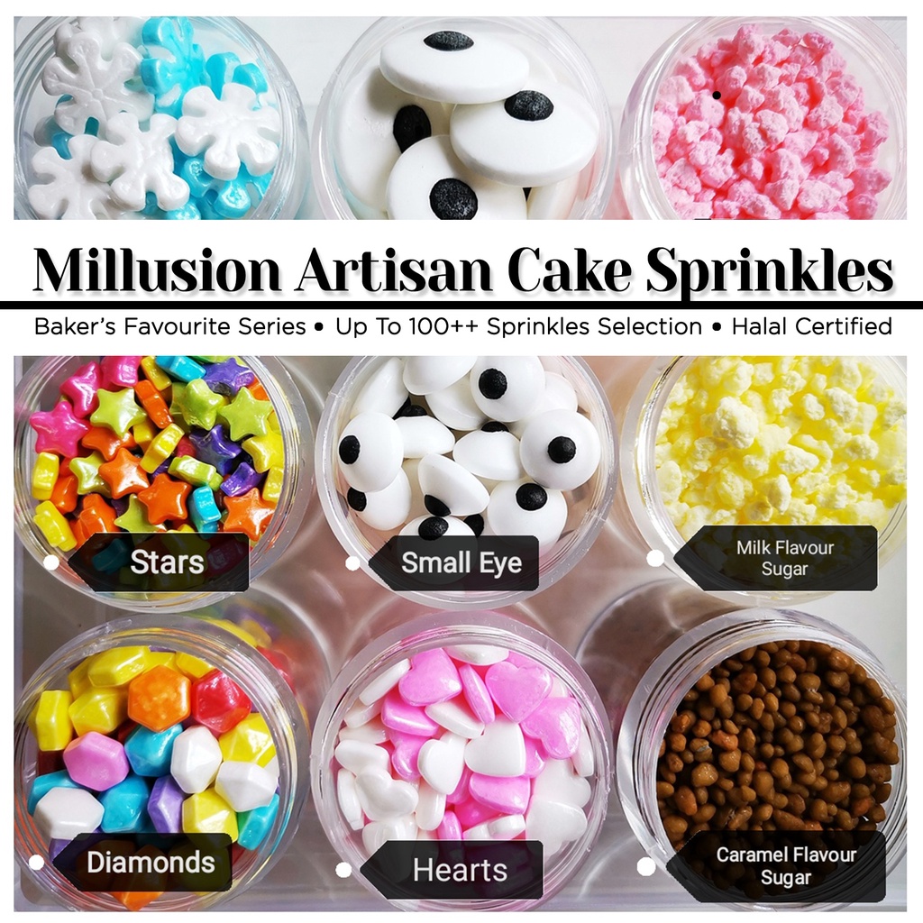 Millusion Mix Sprinkles Halal Cake Decoration Manik Kek Murah Topping Gula Hiasan Mata Gula Cake