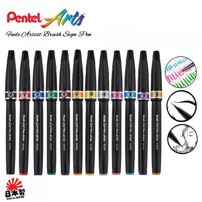 Black 3pcs NEW Pentel SESF30C Ultra Fine Brush Sign Pen Artist