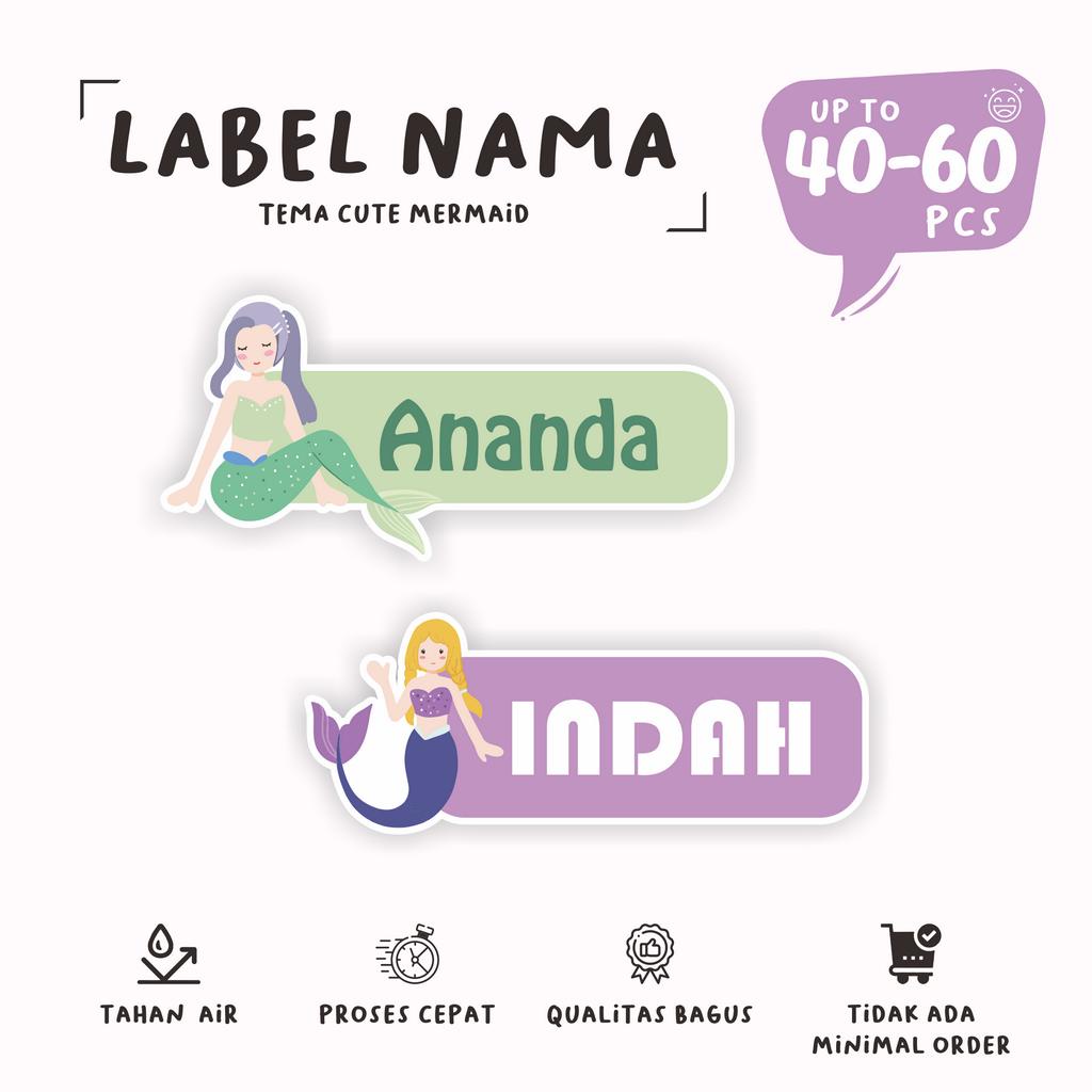 (40 - 60 pcs)print MERMAID edition name stickers/print custom name ...