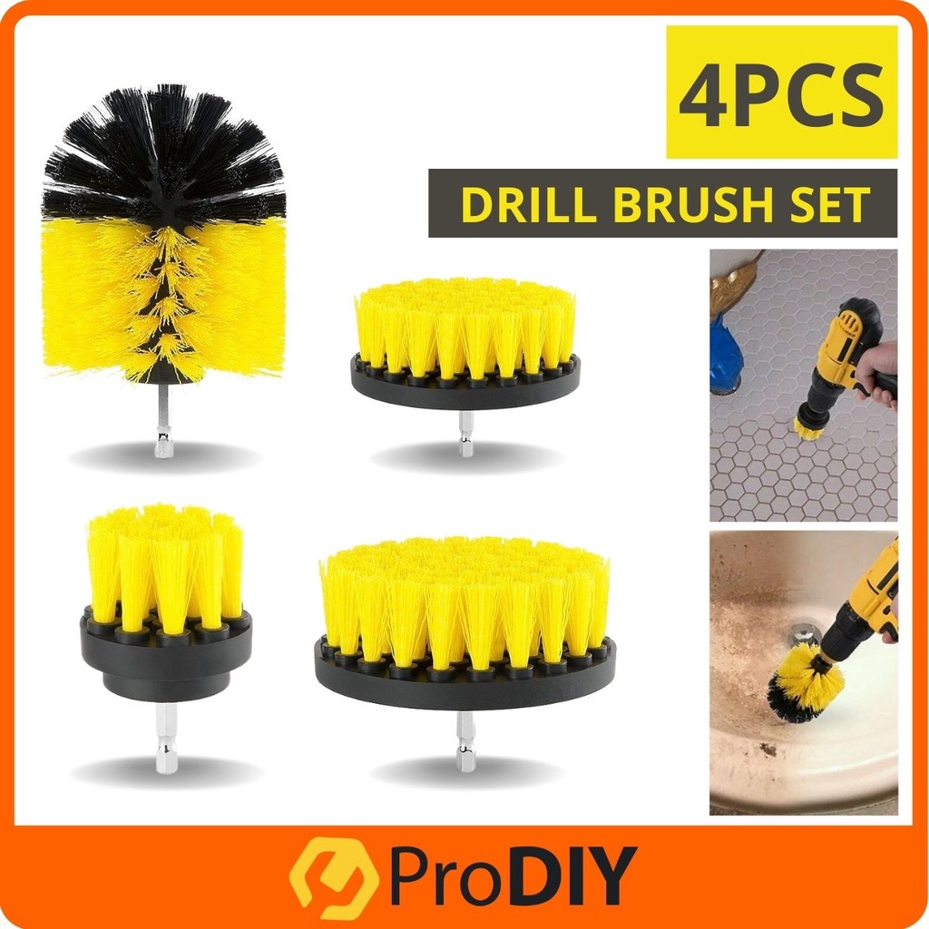 4pcs Heavy Duty Drill Hex Shank Brush Set Stiff Bristle Power Scrubber