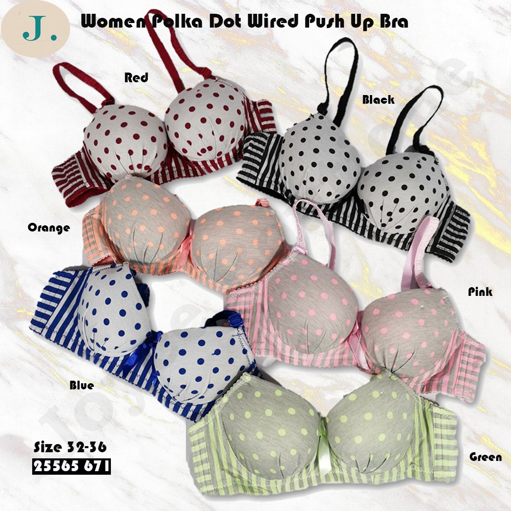 Women Polka Dot Wired Push Up Bra, Size 32-26