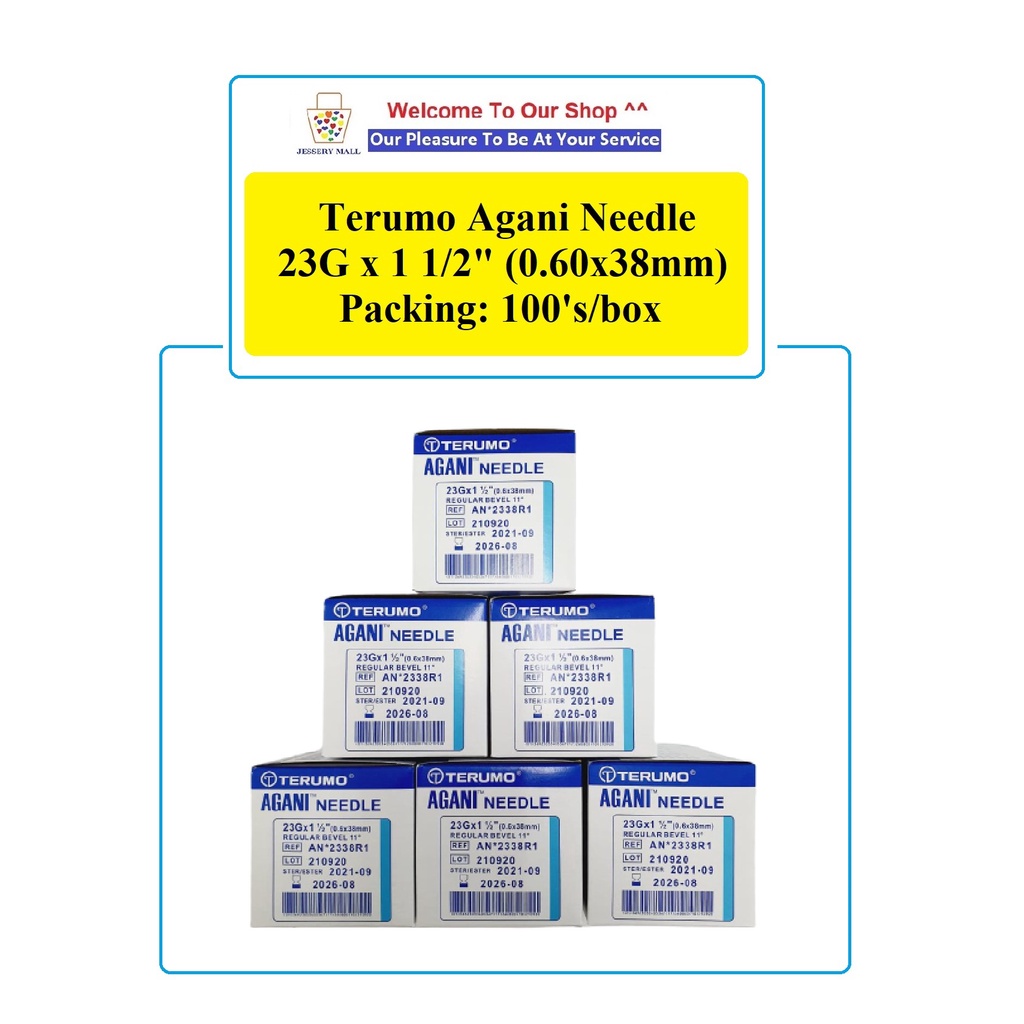 PREORDER TERUMO AGANI NEEDLE 23G x 1 1/2" (0.60x38mm)(Single Use) PACKING 100'S/BOX