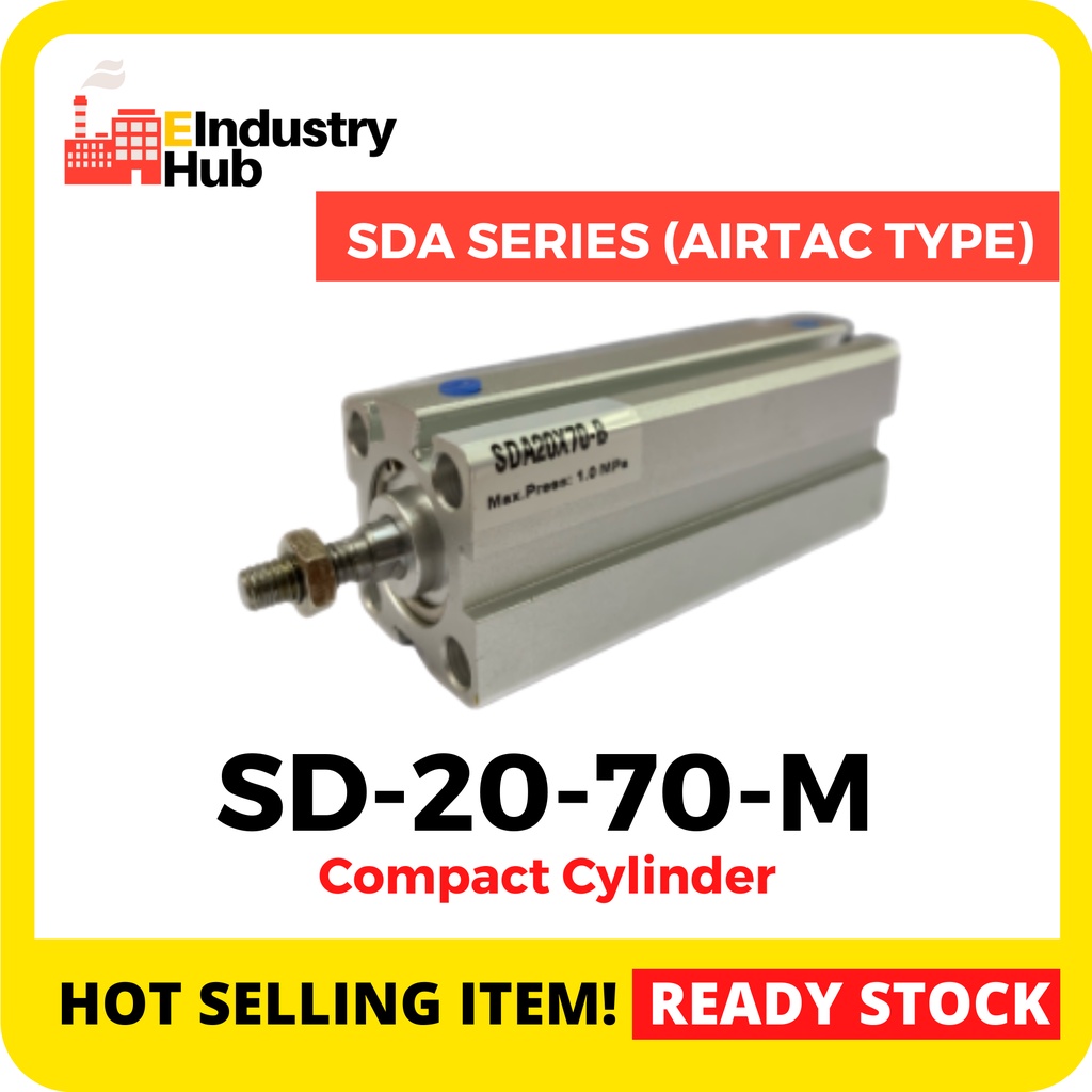 SD-20-70-M Compact Cylinder Double-acting Pneumatic Air Cylinder 20mm ...