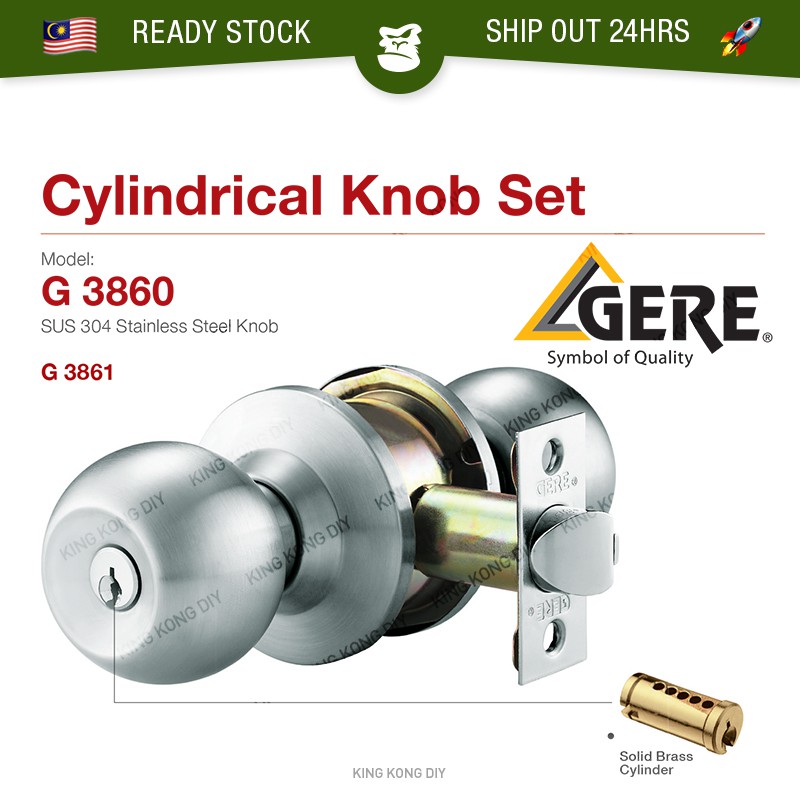 🔥READY STOCK🔥 Gere Cylindrical Lock Entrance Door Knob Set G3861 G3860
