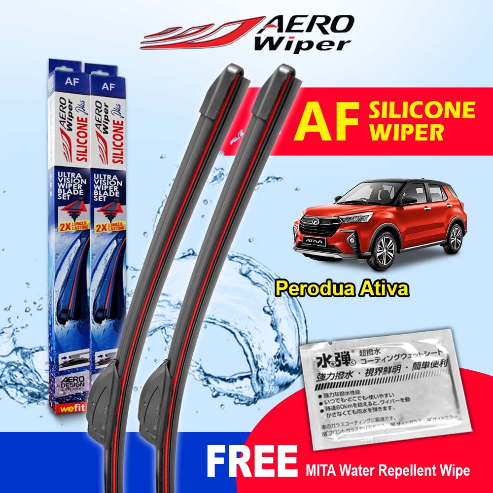 Perodua Ativa Aero Wiper (AF) 14'' & 21'' Pair Red Line Silicone Wiper ...