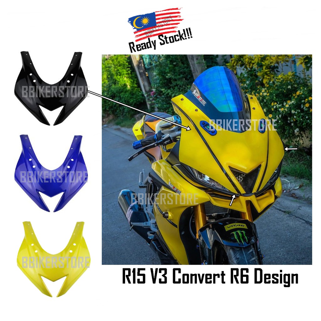 Yamaha Yzf R15 V3 Convert R6 Front Cowling windscreen Fairing Cover Convert R6 R15v3 Shopee Malaysia