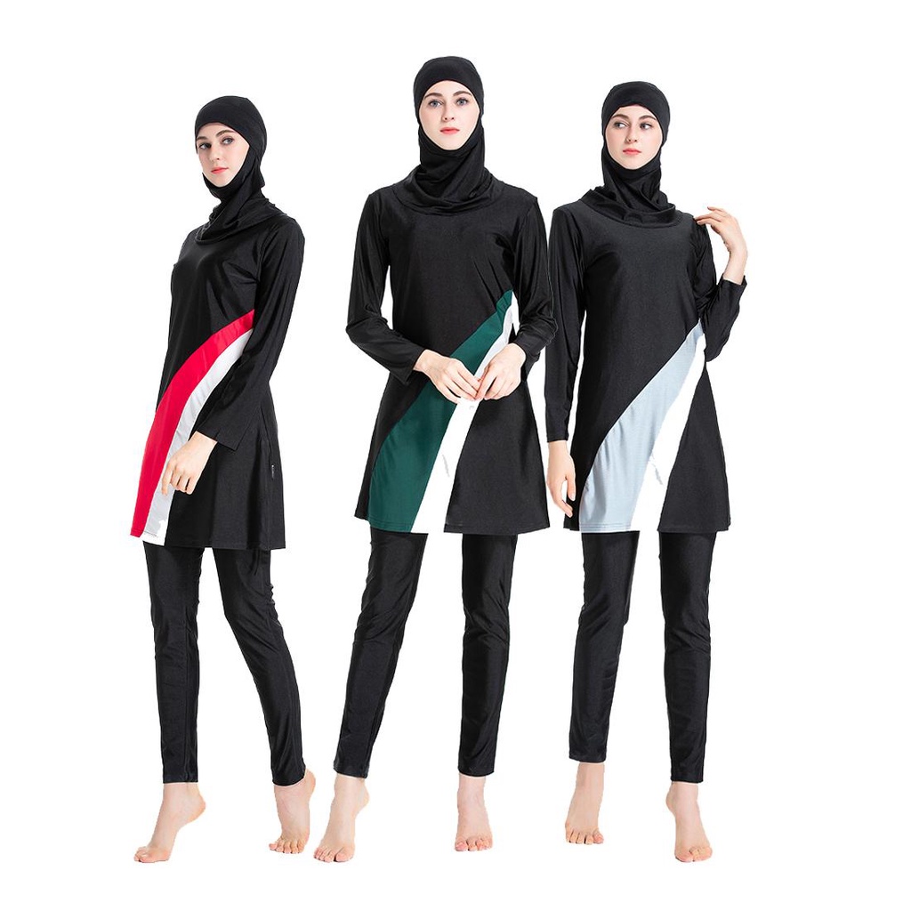 WARBASE 3 in 1 Swim Set Women Full Coverage Muslim Swimwear Long