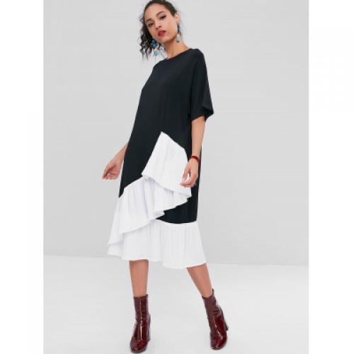 Two Tone Pleated Midi Dress (BLACK) | Shopee Malaysia
