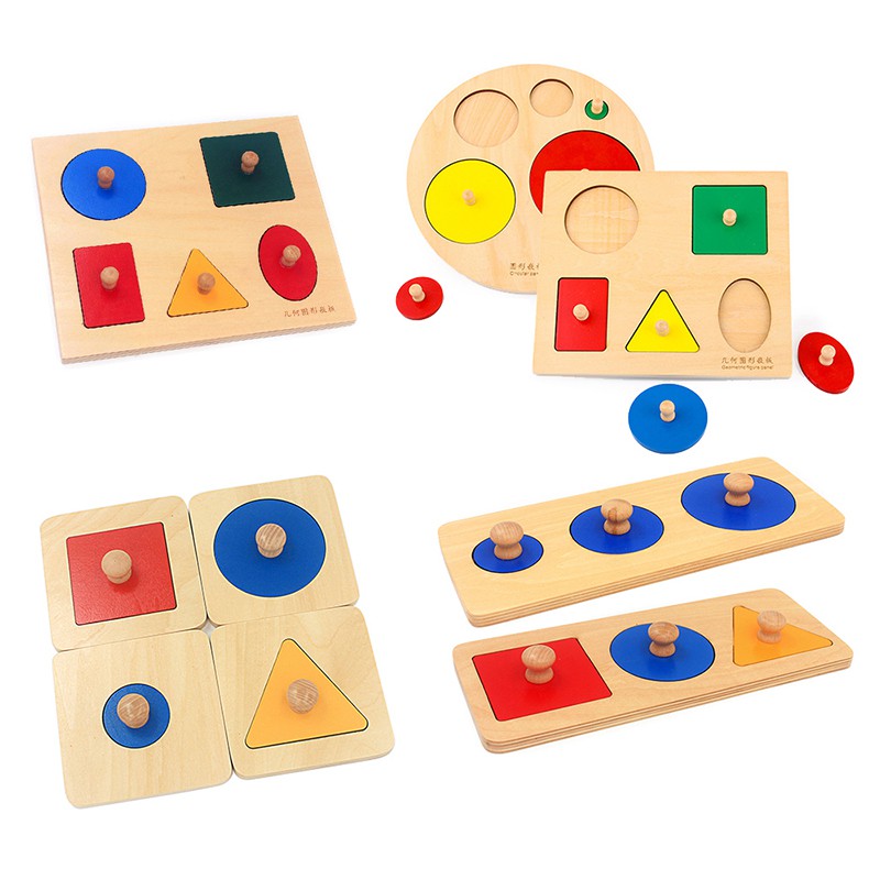 Montessori Materials Geometric Shapes Panel Board Wooden Pegged Hand ...