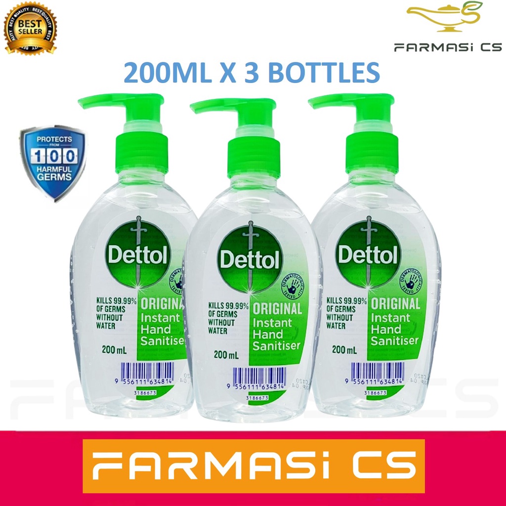 [New Packing] Dettol Original Instant Hand Sanitizer 200ml x 3 Bottles