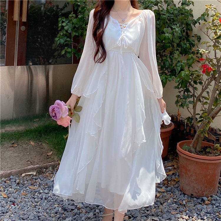 White chiffon 2024 midi dress