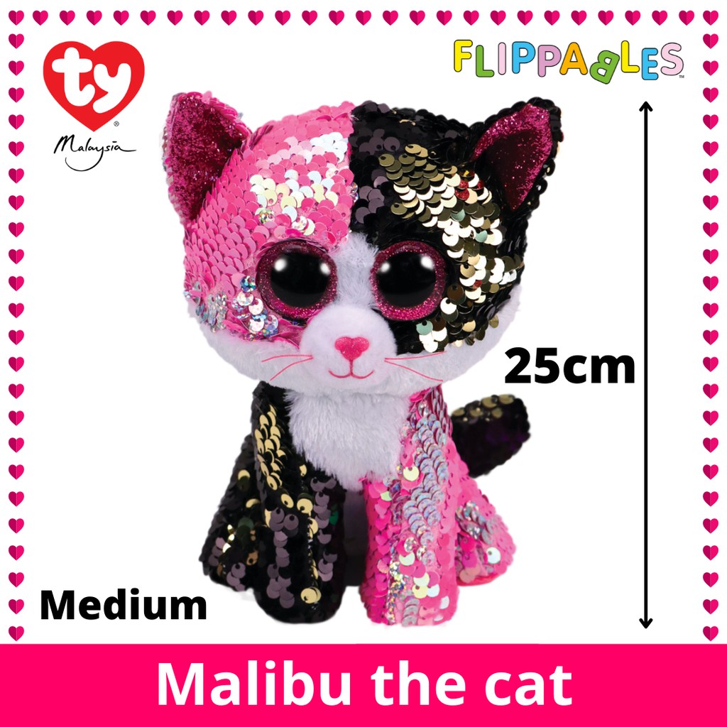 TY Beanie Boos Malibu The Sequin Cat Flippables Pink Black