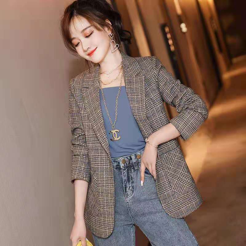 Casual Fashion Suit Women's Plaid Blazer and Pants Suit